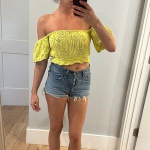 Zara Yellow Off-Shoulder Crop Top